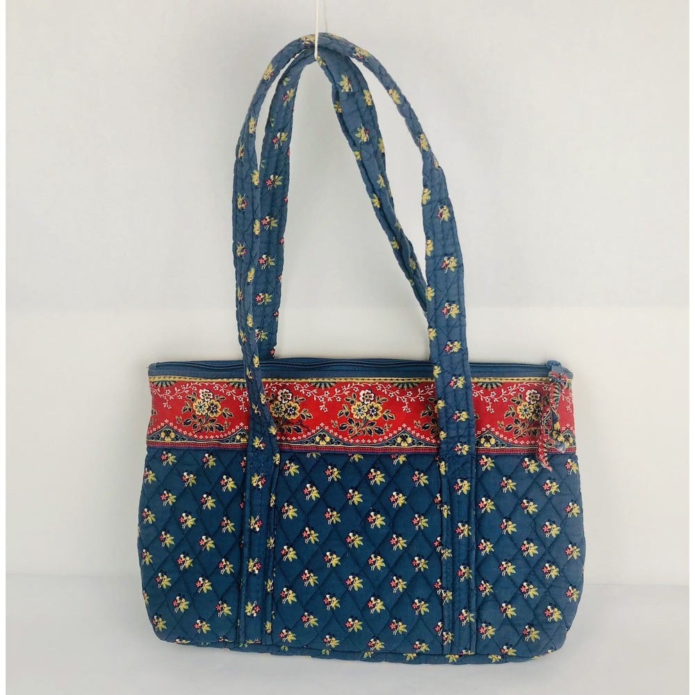 Vera Bradley Quilted Tote Bag Purse Navy Floral Bag USA Retired Zipper VTG Y2K